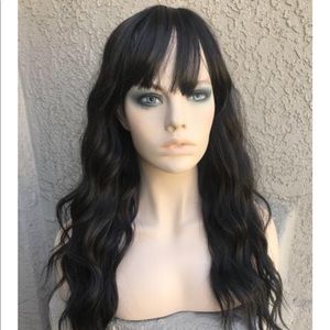 Black synthetic wig with bangs